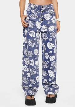 Cute Mistake Sea Flower Long Island Boyfriend Jeans