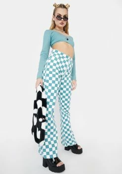 Cute Mistake Bottoms Teal Checkered Sass Flares