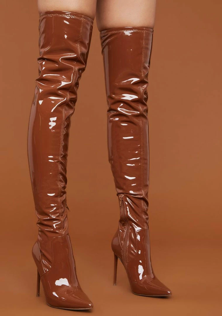 Hot Sale ⌛ Steve Madden Brown Patent Viktory Knee High 🥾 Boots 🥰 3 Steve Madden Brown Patent Viktory Knee High Boots