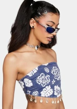 Cute Mistake Tops Sea Flower Island Girl Bandeau Top