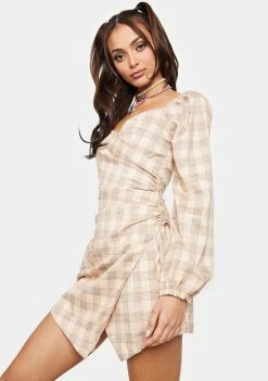 4SI3NNA Sydney Checkered Faux Wrap Dress Dresses