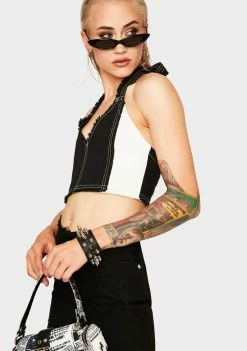 Cute Mistake Black Elisha Denim Halter Top Tops