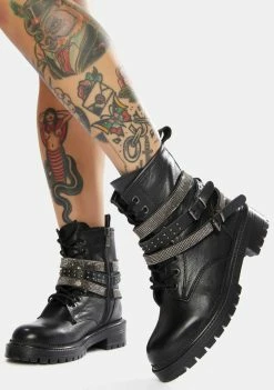 Steve Madden Boots & Booties Captain Rhinestone Leather Combat Boots