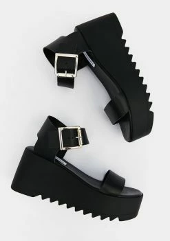 Steve Madden Platforms Black Leather Lake Platform Sandals