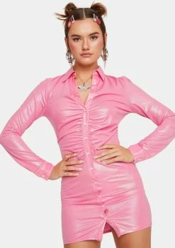 4SI3NNA Nailah Metallic Mini Shirt Dress Dresses