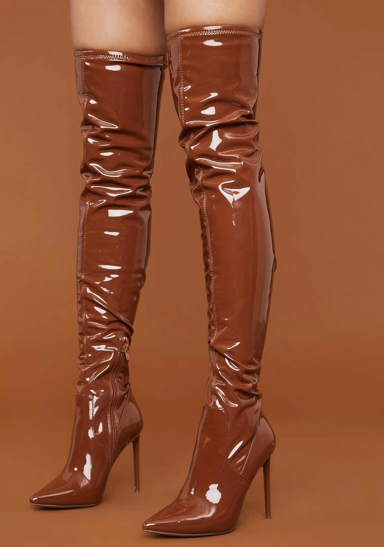 Hot Sale ⌛ Steve Madden Brown Patent Viktory Knee High 🥾 Boots 🥰 1 Steve Madden Brown Patent Viktory Knee High Boots