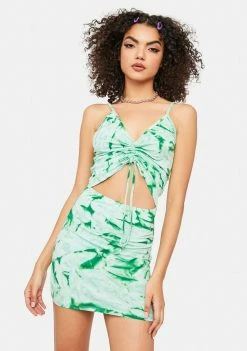 Cute Mistake Green Tie Dye Ruched Mini Dress