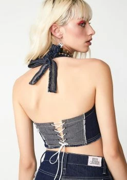 Promo π― Cute Mistake Elisha Denim Halter Top π 7 Cute Mistake Elisha Denim Halter Top