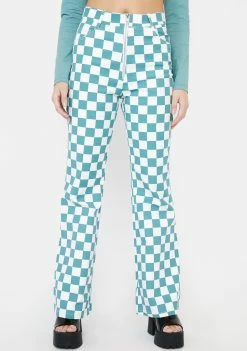 Cute Mistake Bottoms Teal Checkered Sass Flares