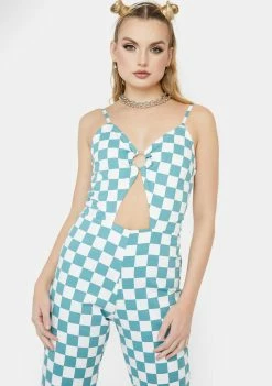 Cute Mistake Teal Checkered Flash Jumpsuit