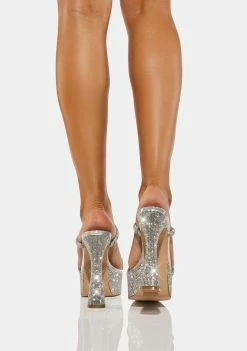 Steve Madden Silver Rhinestone Zayne Platform Sandals Platforms