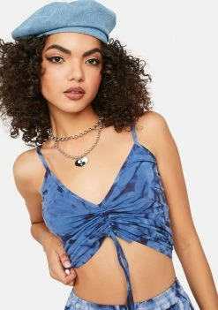 Cute Mistake Tops Navy Island Life Ruched Tie Dye Top