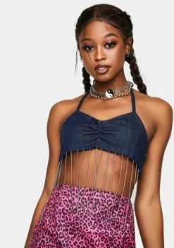 Cute Mistake Violate Denim Tie Crop Top Tops