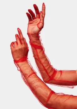 Amarachi Red Tulle Hun Gloves