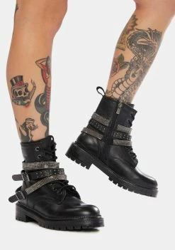 Steve Madden Store 41 Steve Madden Boots & Booties Captain Rhinestone Leather Combat Boots