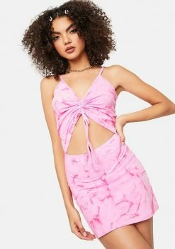 Cute Mistake Pink Tie Dye Ruched Mini Dress Dresses