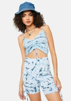 Cute Mistake Bottoms Blue Heat Wave Ruched Biker Shorts