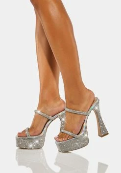 Steve Madden Silver Rhinestone Zayne Platform Sandals Platforms