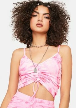 Cute Mistake Pink Island Life Ruched Tie Dye Top