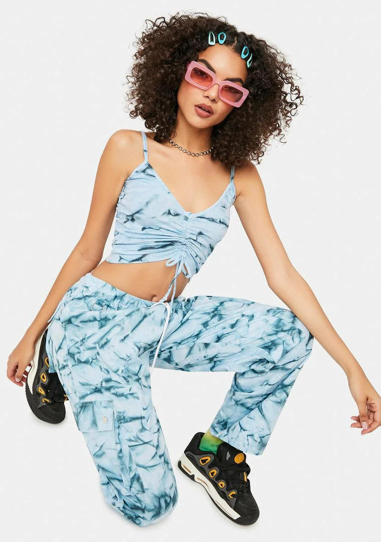 Outlet ❤️ Cute Mistake Blue Island Life Ruched Tie Dye Top Tank Crop Top 🌟 2 Cute Mistake Blue Island Life Ruched Tie Dye Top Tank Crop Top