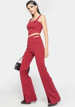 4SI3NNA Red Sheena Cutout Pants Bottoms