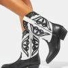 Steve Madden Black White Laredo Cowboy Boots Boots & Booties