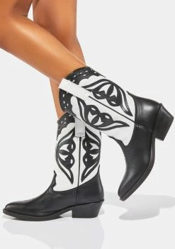 Steve Madden Black White Laredo Cowboy Boots Boots & Booties