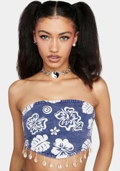 Cute Mistake Tops Sea Flower Island Girl Bandeau Top