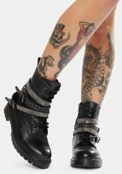 Best deal ✔️ Steve Madden 🥾 Boots & Booties Captain Rhinestone Leather Combat 🥾 Boots 😉 6 Steve Madden Boots & Booties Captain Rhinestone Leather Combat Boots