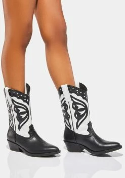 Deals ❤️ Steve Madden Black White Laredo Cowboy 🥾 Boots 🥾 Boots & Booties 👏 6 Steve Madden Black White Laredo Cowboy Boots Boots & Booties