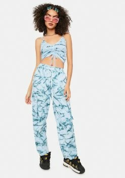 Outlet ❤️ Cute Mistake Blue Island Life Ruched Tie Dye Top Tank Crop Top 🌟 6 Cute Mistake Blue Island Life Ruched Tie Dye Top Tank Crop Top