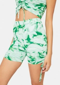 Cute Mistake Green Heat Wave Ruched Biker Shorts Bottoms