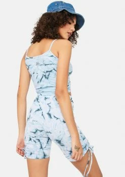 Budget 🎉 Cute Mistake Bottoms Blue Heat Wave Ruched Biker Shorts ⭐ 7 Cute Mistake Bottoms Blue Heat Wave Ruched Biker Shorts