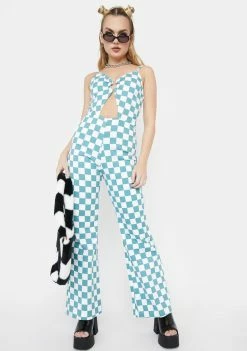 Cute Mistake Teal Checkered Flash Jumpsuit