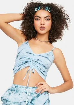 Cute Mistake Blue Island Life Ruched Tie Dye Top Tank Crop Top