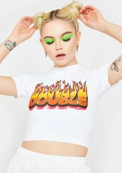 Amarachi Tops Double Trouble Cropped Graphic Tee