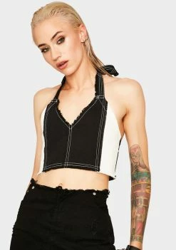 Steve Madden Store 13 Cute Mistake Black Elisha Denim Halter Top Tops