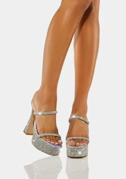 Steve Madden Silver Rhinestone Zayne Platform Sandals Platforms