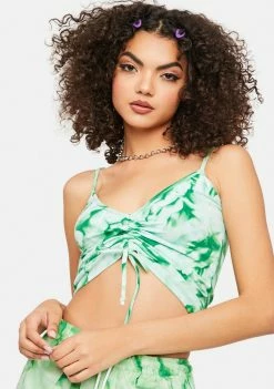Cute Mistake Green Island Life Ruched Tie Dye Top
