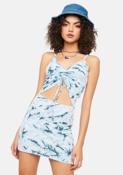 Cute Mistake Blue Tie Dye Ruched Mini Dress